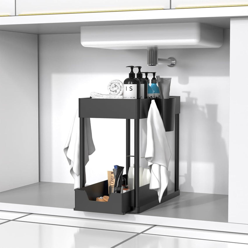 Paquete De 1 Organizador Debajo Del Fregadero, Organizadores De Gabinete De Baño, Cajón Deslizante De 2 Niveles Para Ganchos Para Colgar Tazas, Estante De Almacenamiento Multiusos Para Cocina Y - 7DAY'S