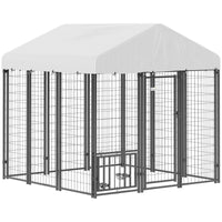 PawHut 5.9' x 5.9' x 6' Outdoor Dog Kennel with Roof, Rotating & 4 - Level Adjustable Bowls - 7DAY'S