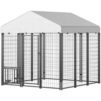 PawHut 5.9' x 5.9' x 6' Outdoor Dog Kennel with Roof, Rotating & 4 - Level Adjustable Bowls - 7DAY'S