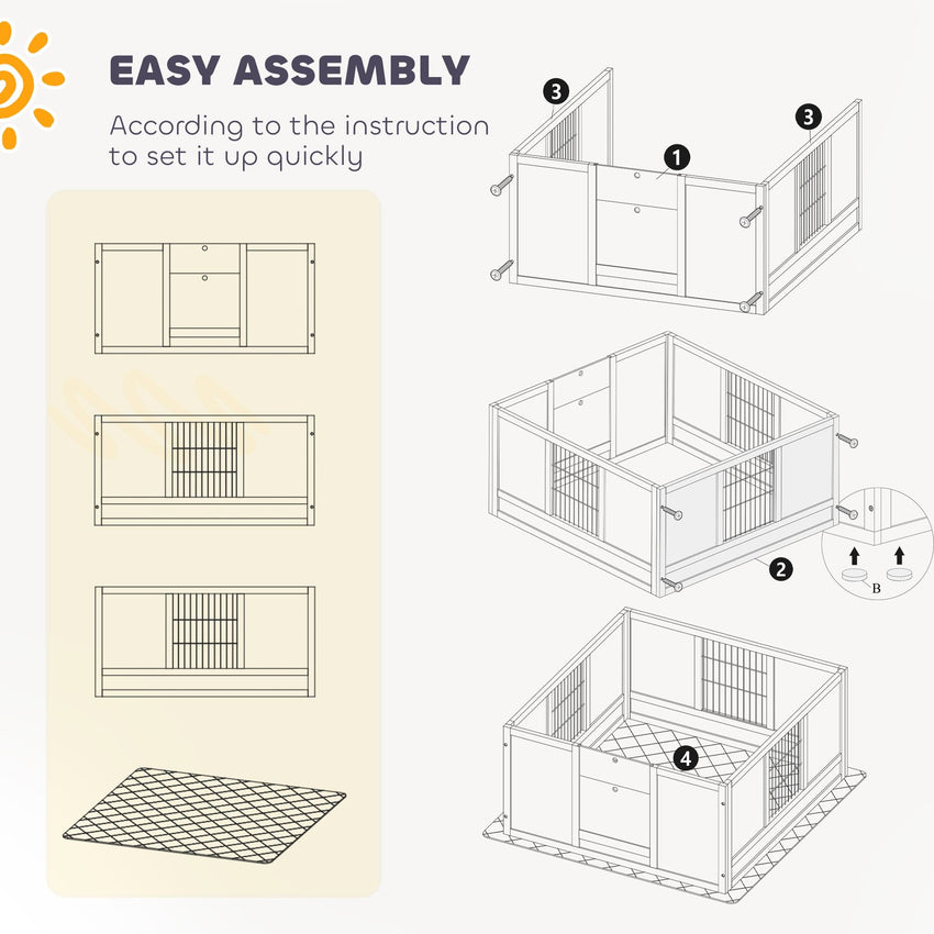 PawHut Dog Whelping Box with Washable Pee Pad, Adjustable Height Door, for Large Breed Dogs, 49" x 47" x 19" - 7DAY'S