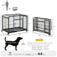 PawHut Metal Dog Crate 37" Heavy Duty Folding Kennel with Removable Tray Cover 4 Wheels Gray - 7DAY'S