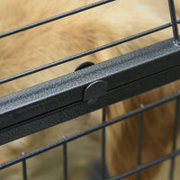 PawHut Metal Dog Crate 37" Heavy Duty Folding Kennel with Removable Tray Cover 4 Wheels Gray - 7DAY'S