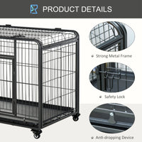 PawHut Metal Dog Crate 37" Heavy Duty Folding Kennel with Removable Tray Cover 4 Wheels Gray - 7DAY'S