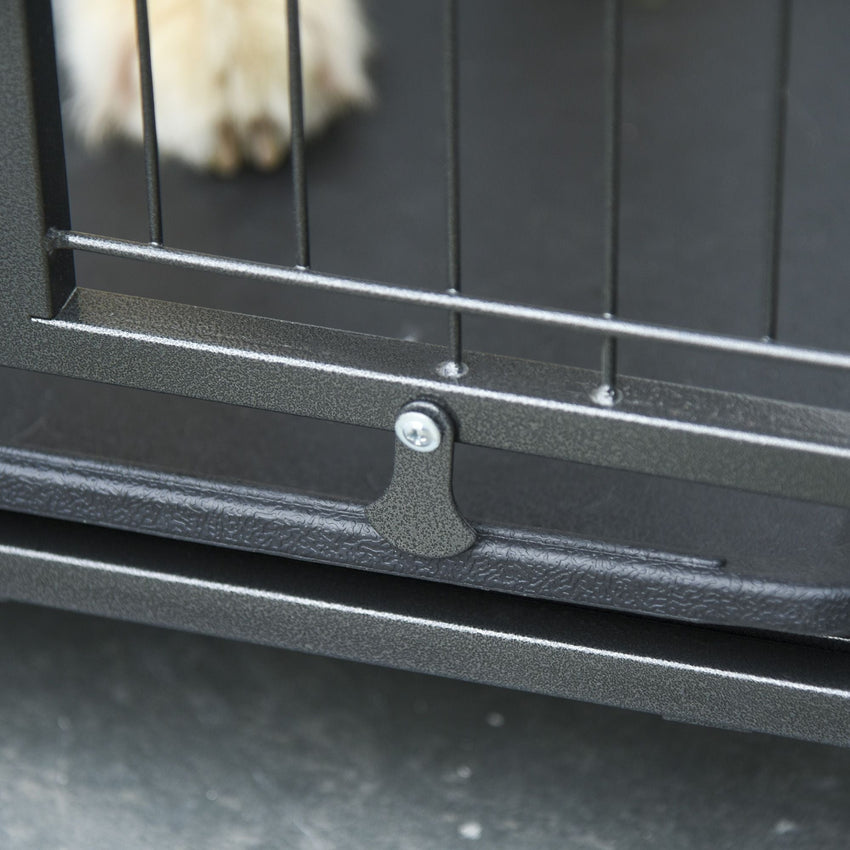 PawHut Metal Dog Crate 37" Heavy Duty Folding Kennel with Removable Tray Cover 4 Wheels Gray - 7DAY'S