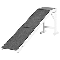 PawHut Pet Ramp for Dogs Non - slip Carpet Top Platform Pine Wood 74"L x 16"W x 25"H, Grey, White - 7DAY'S