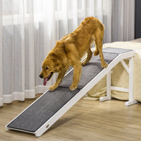 PawHut Pet Ramp for Dogs Non - slip Carpet Top Platform Pine Wood 74"L x 16"W x 25"H, Grey, White - 7DAY'S