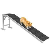PawHut Pet Ramp for Dogs Non - slip Carpet Top Platform Pine Wood 74"L x 16"W x 25"H, Grey, White - 7DAY'S
