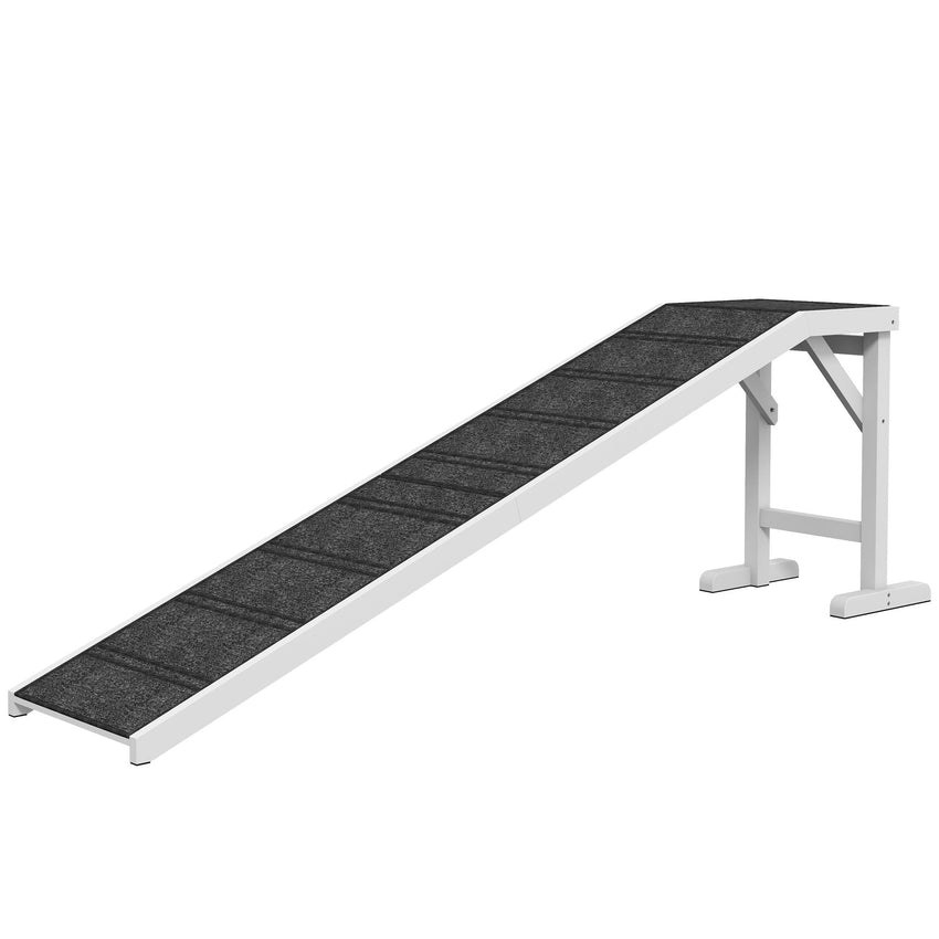 PawHut Pet Ramp for Dogs Non - slip Carpet Top Platform Pine Wood 74"L x 16"W x 25"H, Grey, White - 7DAY'S