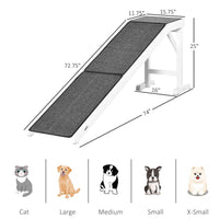 PawHut Pet Ramp for Dogs Non - slip Carpet Top Platform Pine Wood 74"L x 16"W x 25"H, Grey, White - 7DAY'S
