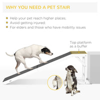 PawHut Pet Ramp for Dogs Non - slip Carpet Top Platform Pine Wood 74"L x 16"W x 25"H, Grey, White - 7DAY'S