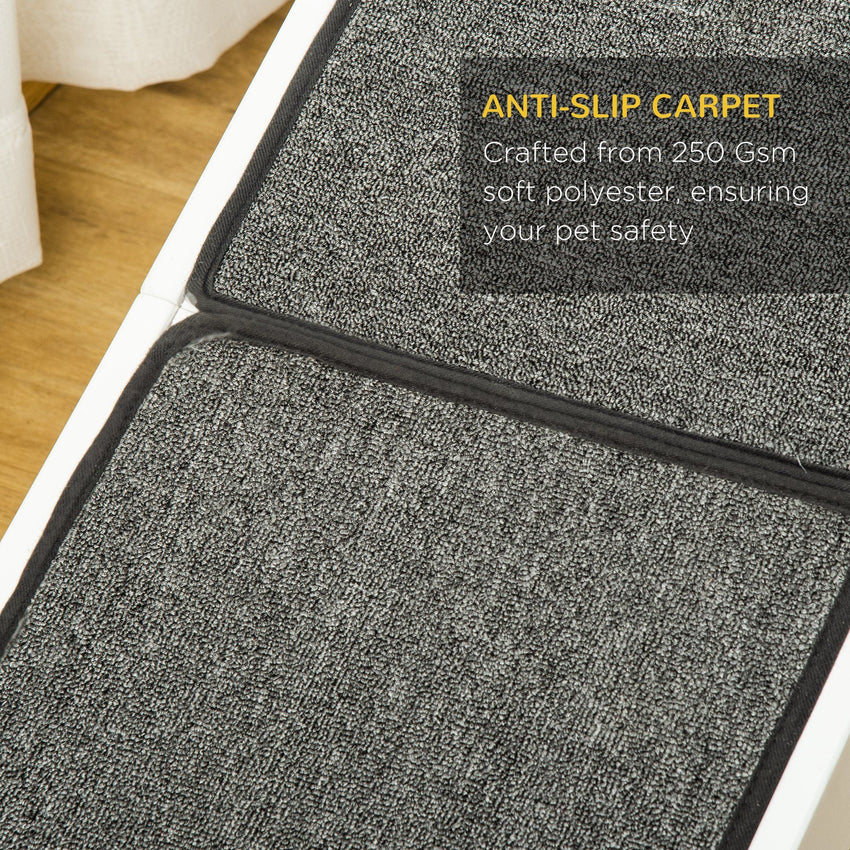 PawHut Pet Ramp for Dogs Non - slip Carpet Top Platform Pine Wood 74"L x 16"W x 25"H, Grey, White - 7DAY'S