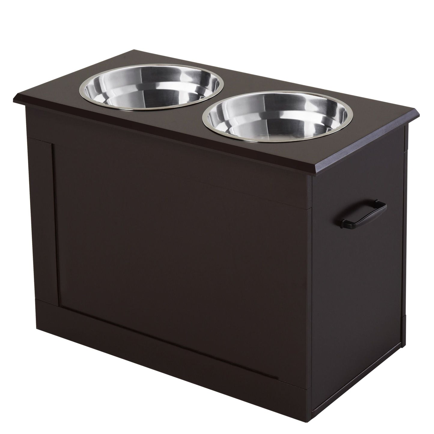 PawHut Raised Dog Feeding Station with 2 Stainless Steel Bowls Storage Large Pets Dark Brown - 7DAY'S
