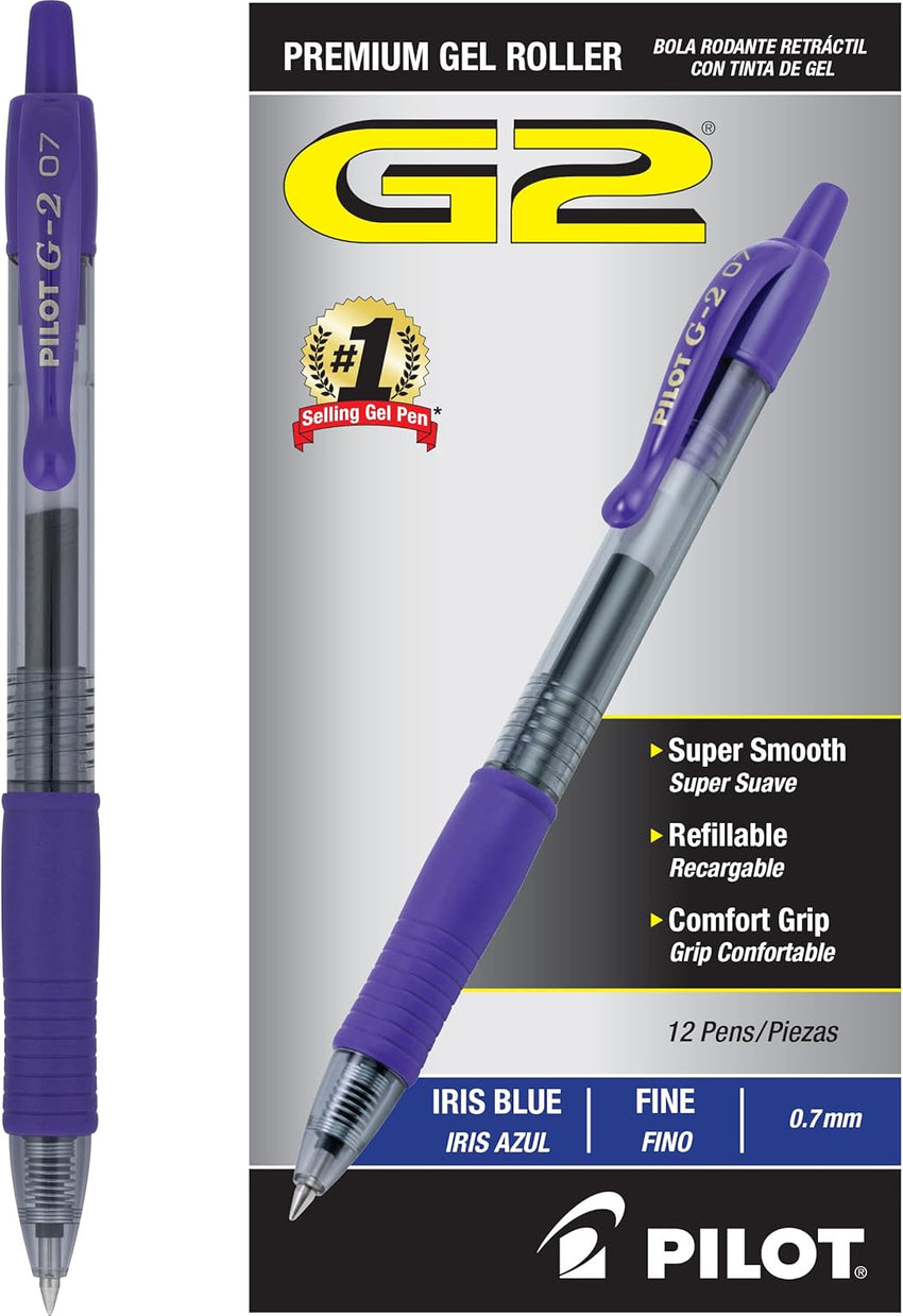 Pilot G2 Premium Gel Roller Pens 0.7, Fine Point Smooth Writing Pens Black, Pack of 12 - 7DAY'S