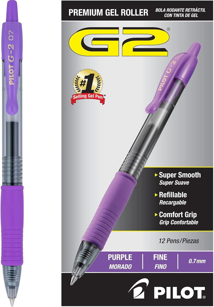 Pilot G2 Premium Gel Roller Pens 0.7, Fine Point Smooth Writing Pens Black, Pack of 12 - 7DAY'S