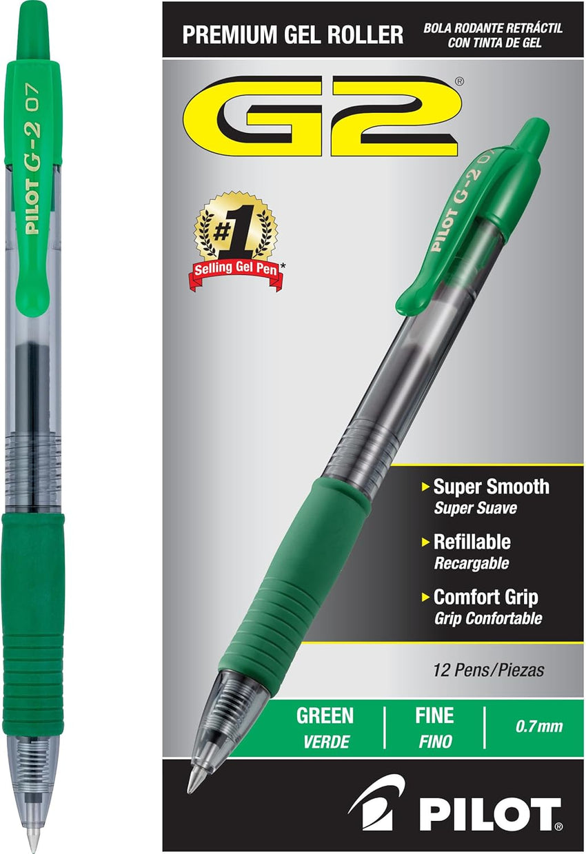 Pilot G2 Premium Gel Roller Pens 0.7, Fine Point Smooth Writing Pens Black, Pack of 12 - 7DAY'S