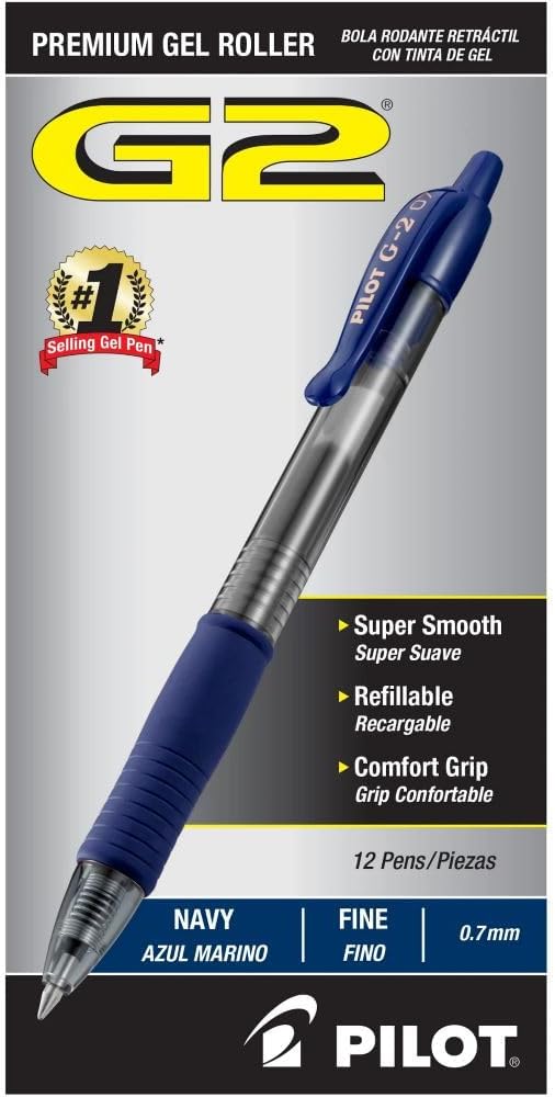 Pilot G2 Premium Gel Roller Pens 0.7, Fine Point Smooth Writing Pens Black, Pack of 12 - 7DAY'S
