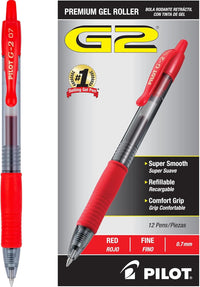 Pilot G2 Premium Gel Roller Pens 0.7, Fine Point Smooth Writing Pens Black, Pack of 12 - 7DAY'S
