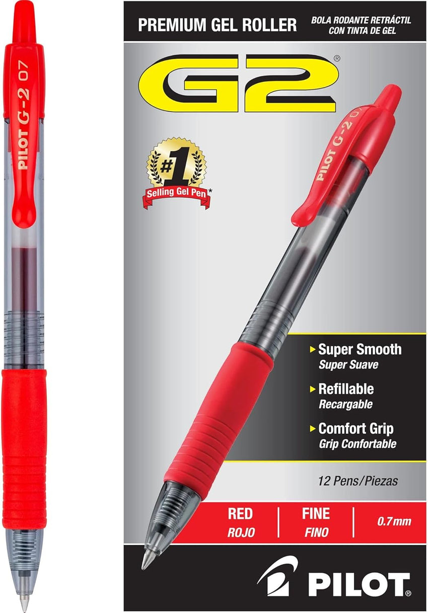 Pilot G2 Premium Gel Roller Pens 0.7, Fine Point Smooth Writing Pens Black, Pack of 12 - 7DAY'S