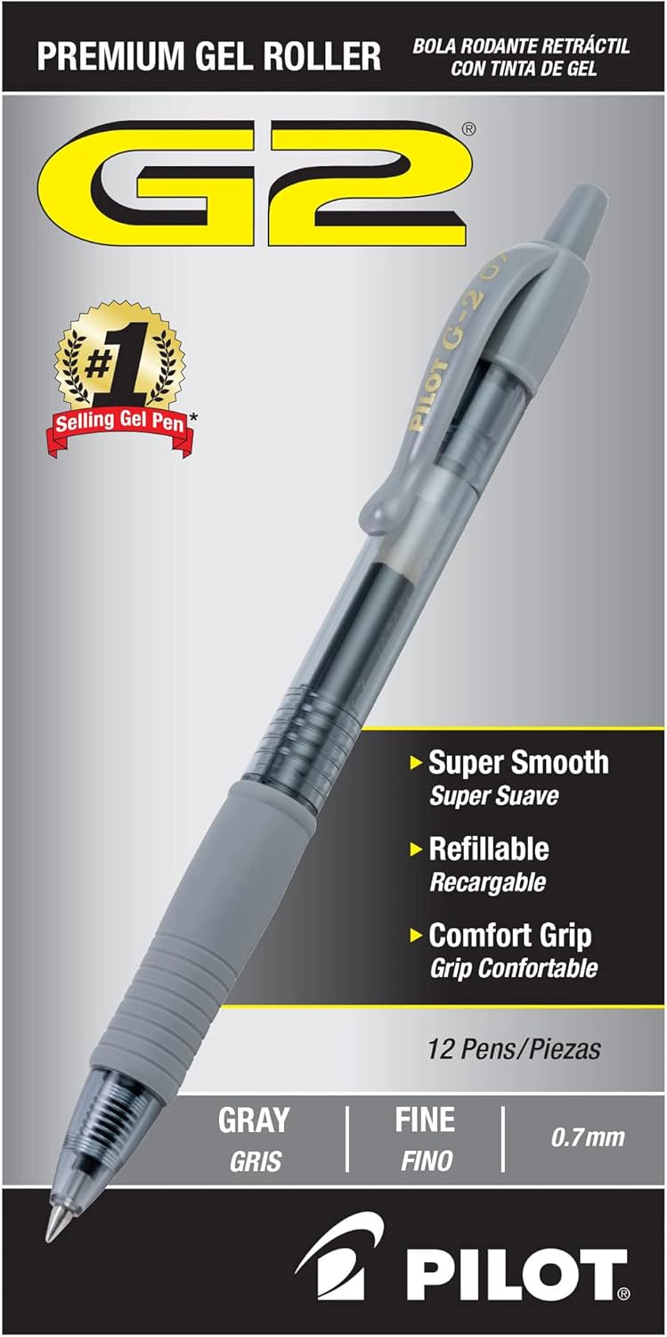 Pilot G2 Premium Gel Roller Pens 0.7, Fine Point Smooth Writing Pens Black, Pack of 12 - 7DAY'S