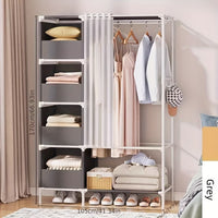 Portable simple wardrobe with 4 - tier, separate wardrobe organizer storage system with metal hanging rods and side hooks. Suitable for wardrobes and bedrooms - 7DAY'S