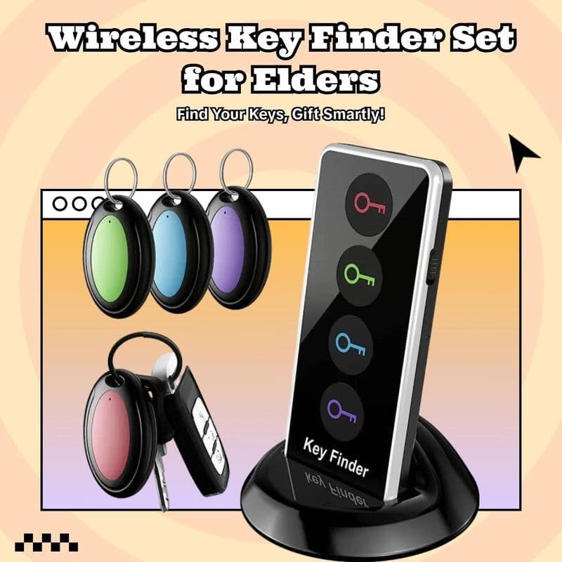 Portable Wireless Key Finder Set with 4 Signal Receivers - Ideal Party Gift for Elders, Black, Requires 2 AAA Batteries(Super Good qualiey) - 7DAY'S