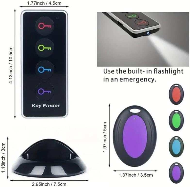 Portable Wireless Key Finder Set with 4 Signal Receivers - Ideal Party Gift for Elders, Black, Requires 2 AAA Batteries(Super Good qualiey) - 7DAY'S