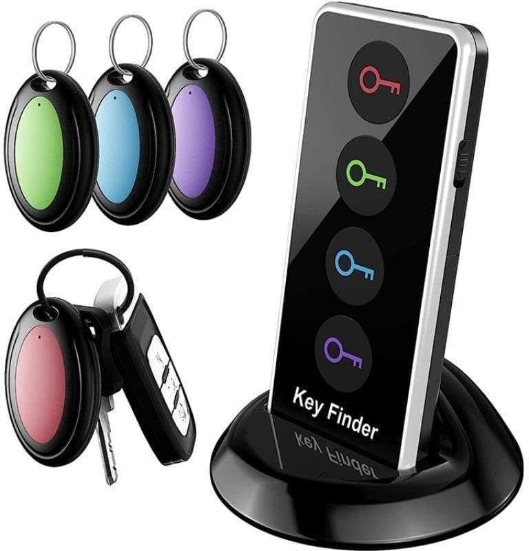 Portable Wireless Key Finder Set with 4 Signal Receivers - Ideal Party Gift for Elders, Black, Requires 2 AAA Batteries(Super Good qualiey) - 7DAY'S