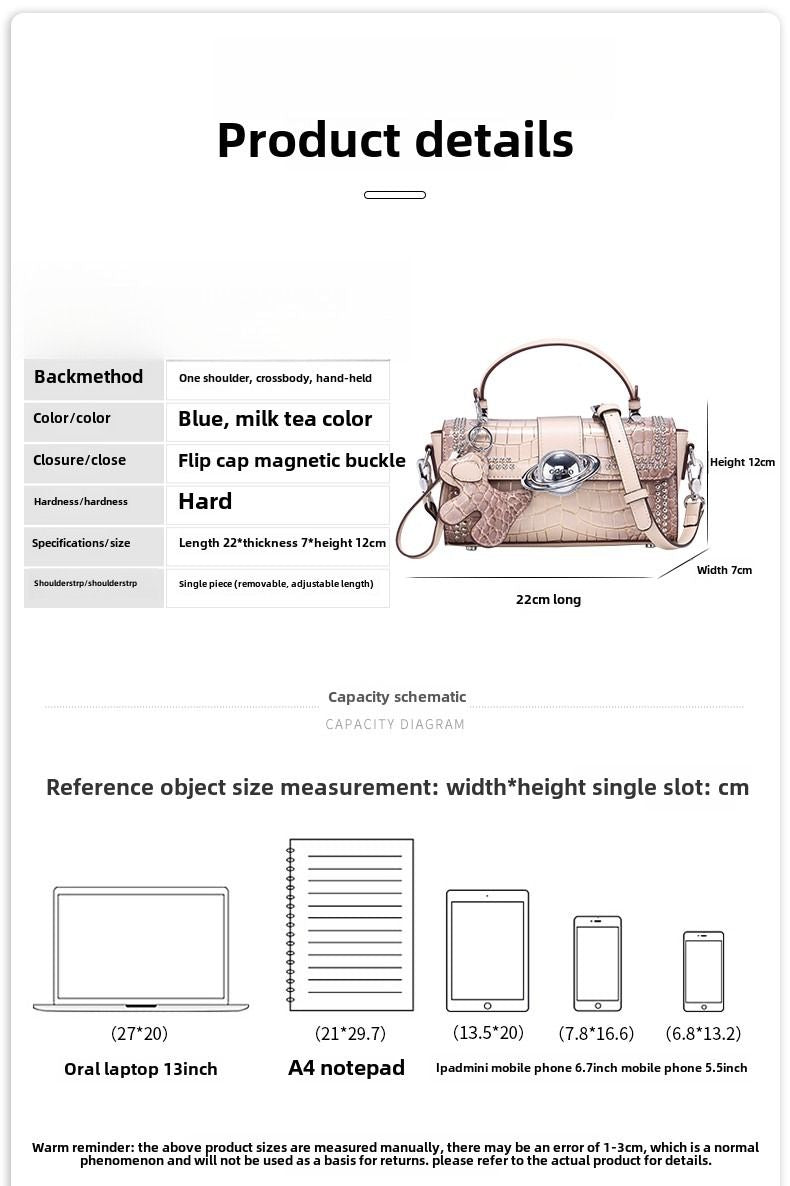Premium sense crocodile print bag new commuter box bag female crossbody small square bag - 7DAY'S