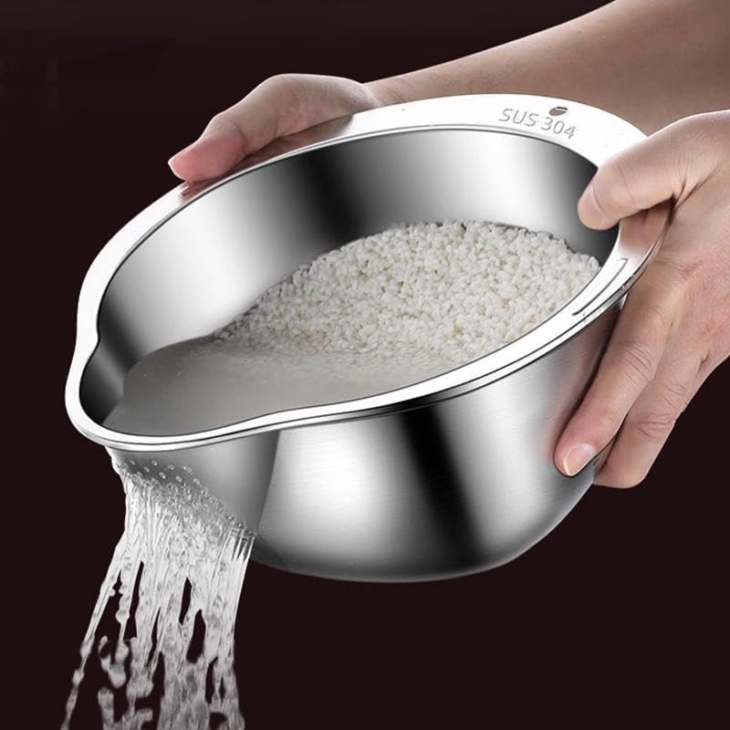 Premium SUS304 Stainless Steel Rice Washing Drain Basket - Multifunctional Kitchen Colander for Rice, Fruits, Veggies & Storage, Durable Kitchen Gadget(Super good qualiey) - 7DAY'S