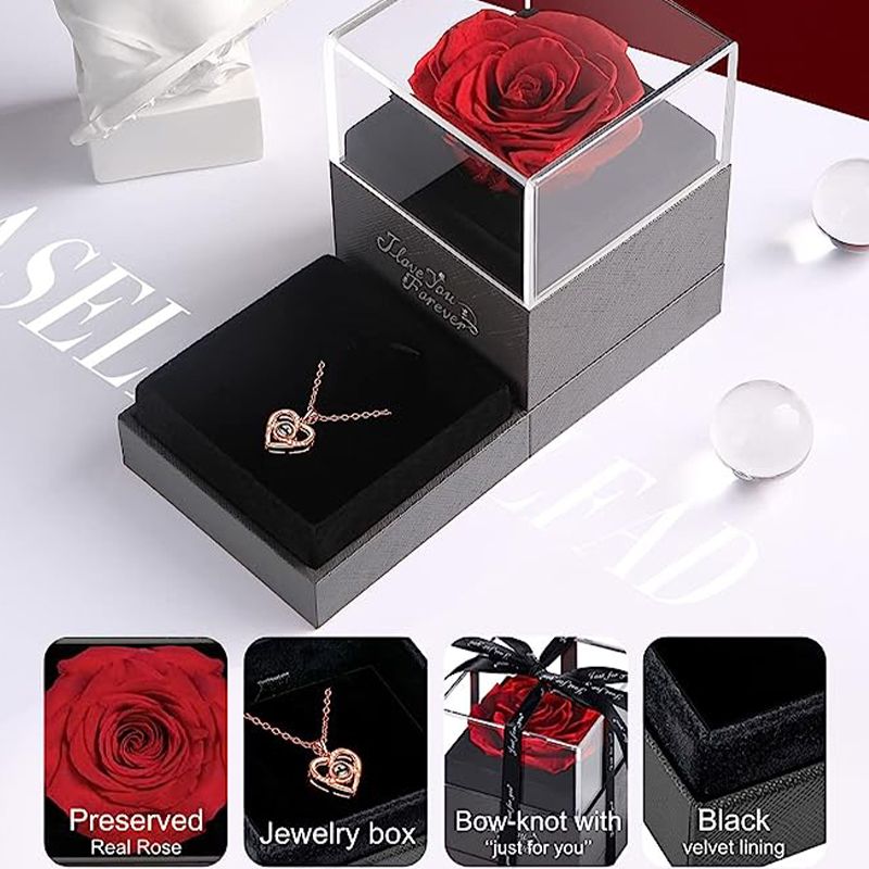 Preserved Red Real Rose with I Love You Necklace Mothers Day Gifts - 7DAY'S
