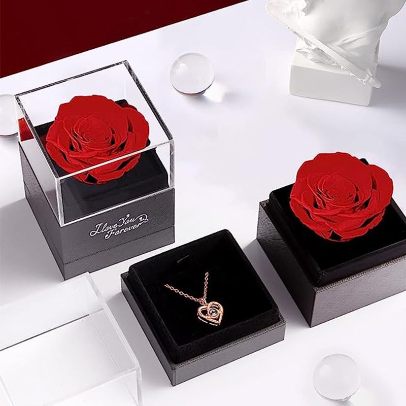 Preserved Red Real Rose with I Love You Necklace Mothers Day Gifts - 7DAY'S