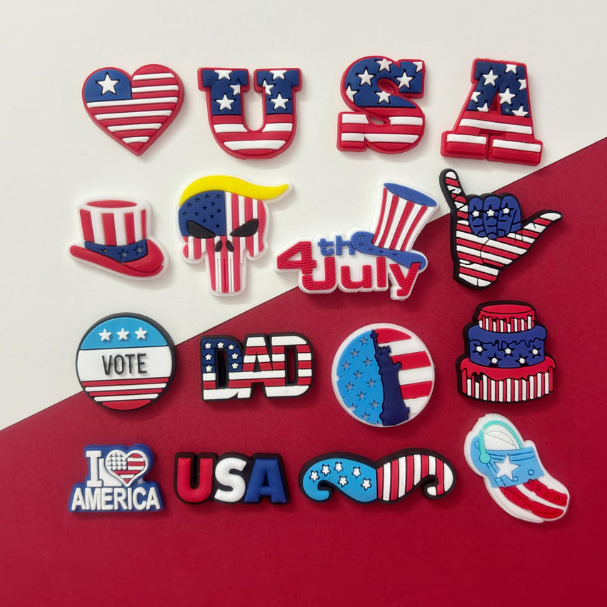 PVC Shoe Charms for Clog Sandals, USA Flag, Dancing, Cheerleading, DIY Shoe Decoration Charms, Party Favor - 7DAY'S