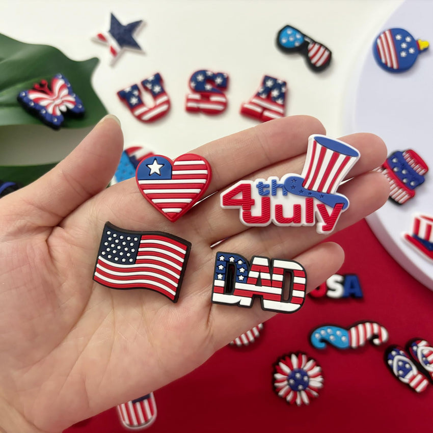 PVC Shoe Charms for Clog Sandals, USA Flag, Dancing, Cheerleading, DIY Shoe Decoration Charms, Party Favor - 7DAY'S