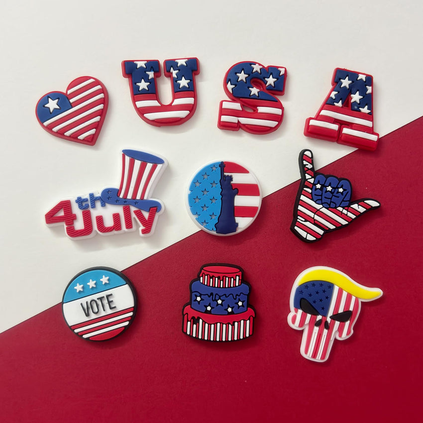 PVC Shoe Charms for Clog Sandals, USA Flag, Dancing, Cheerleading, DIY Shoe Decoration Charms, Party Favor - 7DAY'S