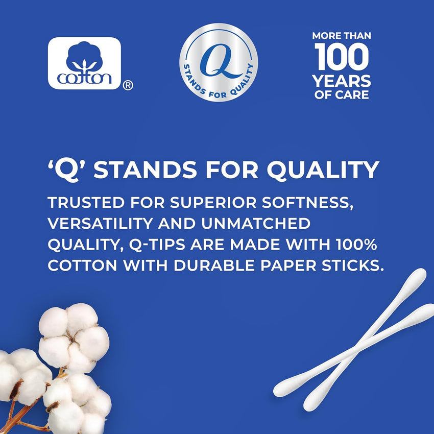 Q - tips Cotton Swabs For Hygiene and Beauty Care Original Cotton Swab Made With 100% Cotton 625 Count, WHITE - 7DAY'S