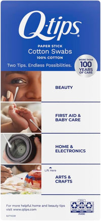 Q - tips Cotton Swabs For Hygiene and Beauty Care Original Cotton Swab Made With 100% Cotton 625 Count, WHITE - 7DAY'S
