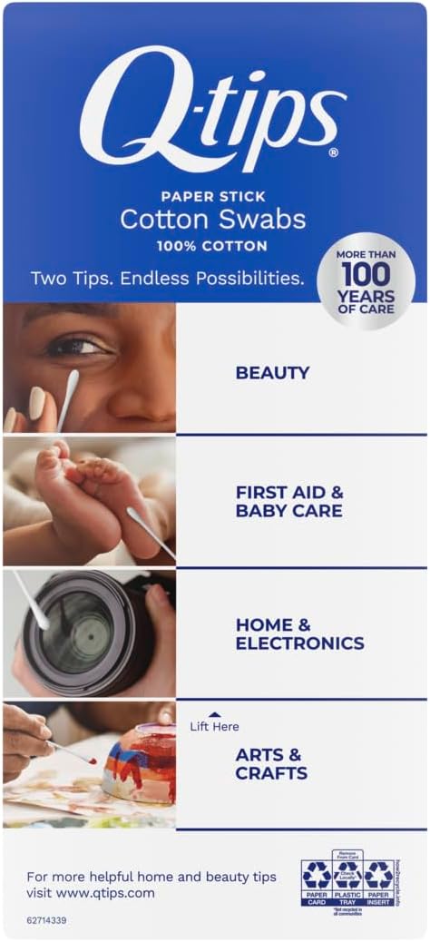 Q - tips Cotton Swabs For Hygiene and Beauty Care Original Cotton Swab Made With 100% Cotton 625 Count, WHITE - 7DAY'S