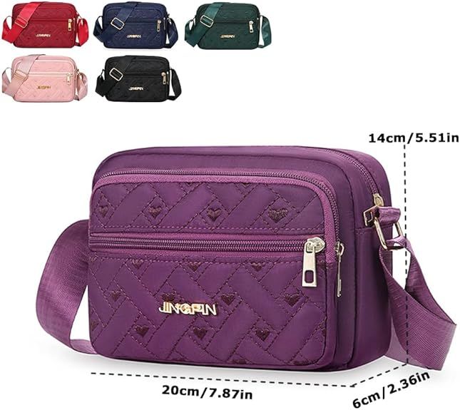 Quilted Crossbody Bags for Women - Oxford Cloth Multi - Layer Shoulder Handbag with Wide Strap - Casual Embroidery Business Bag - 7DAY'S