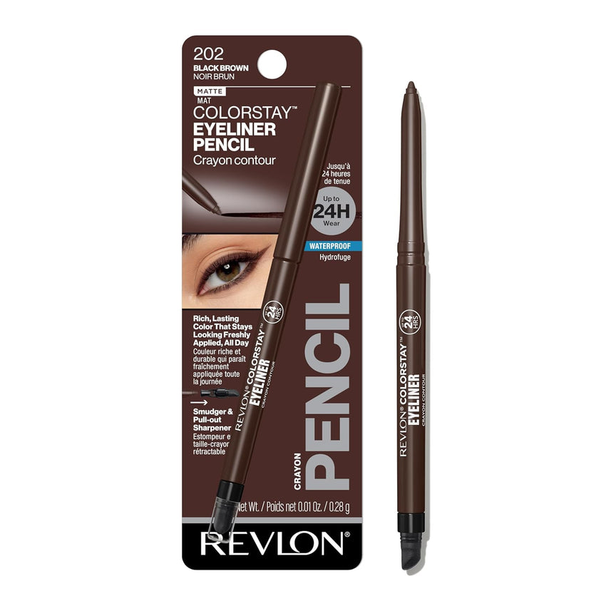 Revlon ColorStay Pencil Waterproof Eyeliner, Smudge - Proof, Eye Makeup with Built - In Sharpener, 202 Black Brown, 0.01 oz - 7DAY'S