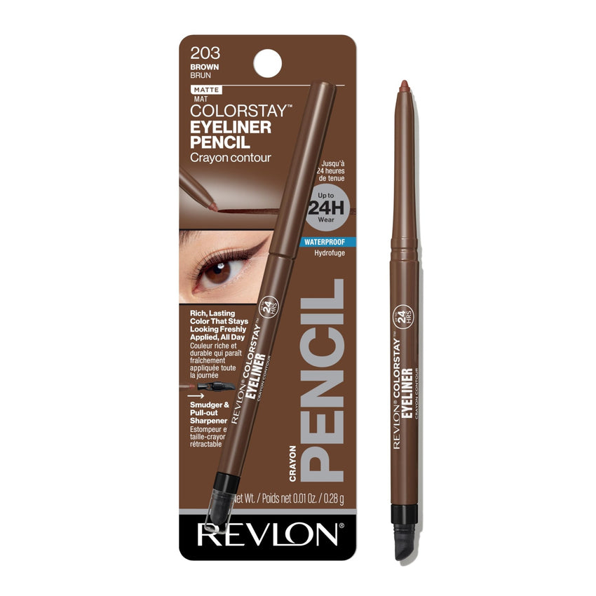 Revlon ColorStay Pencil Waterproof Eyeliner, Smudge - Proof, Eye Makeup with Built - In Sharpener, 202 Black Brown, 0.01 oz - 7DAY'S