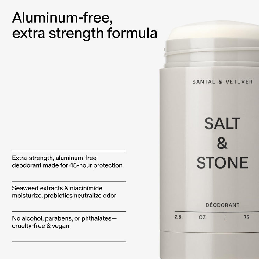 SALT & STONE Aluminum Free Deodorant | Extra Strength 48 Hour Protection for Women & Men | Made with Seaweed Extracts, Shea Butter & Prebiotics (Santal & Vetiver) - 7DAY'S