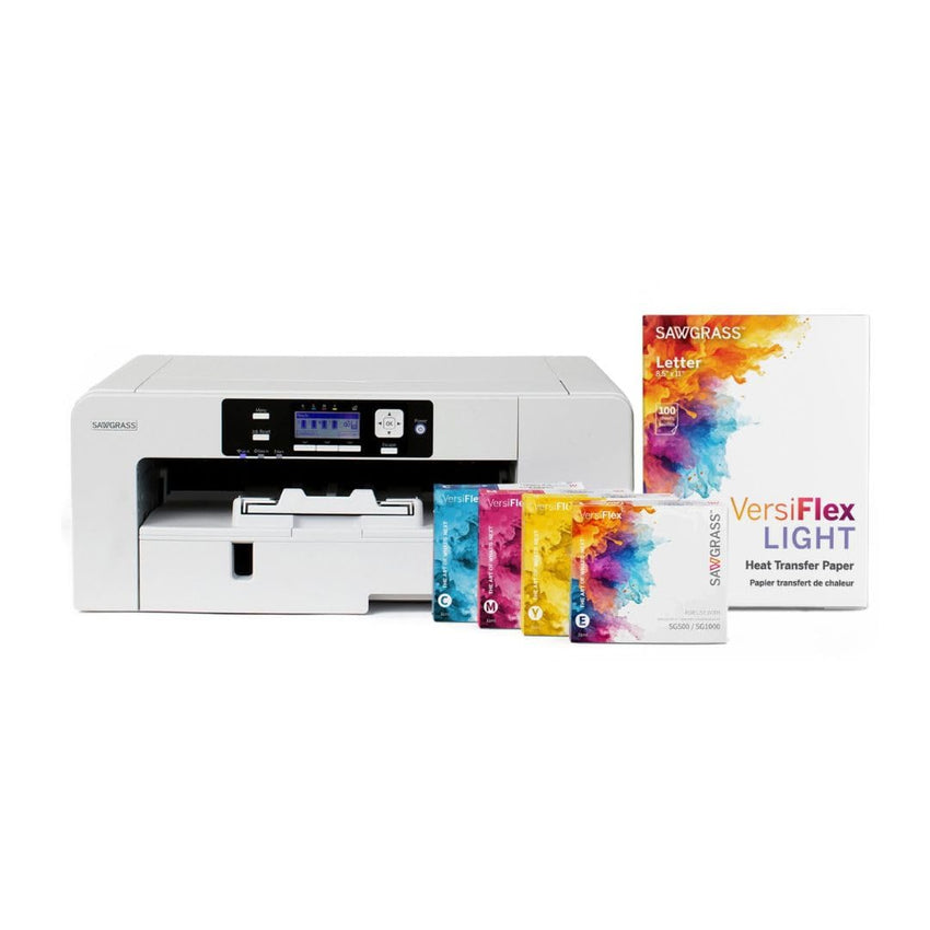 Sawgrass SG500 VersiFlex Printer Bundle, Innovative Inks & Light Heat Transfer Paper Bundle - Soft - Touch Infusible Ink, 8.5x11 Paper - Professional Results on Untreated Fabric and Wood - 7DAY'S