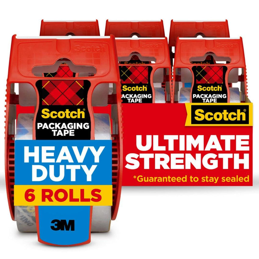 Scotch Heavy Duty Shipping and Moving Packing Tape, Clear, Packing and Moving Supplies, 1.88 in. x 22.2 yd., 6 Tape Rolls with Dispensers - 7DAY'S