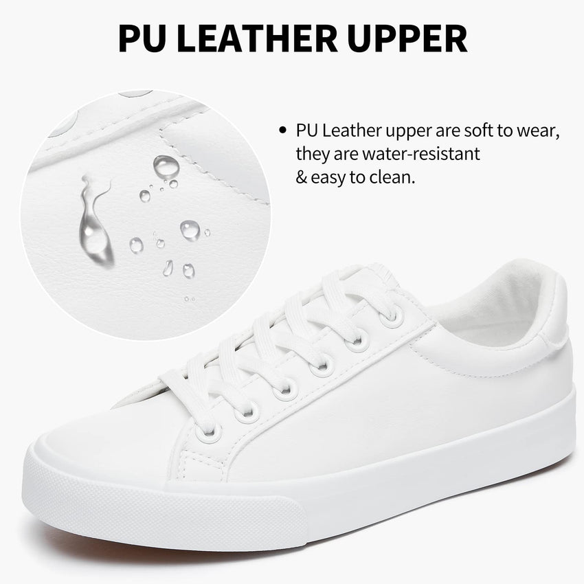SERNIAL Womens White Tennis Shoes PU Leather Sneakers Casual Walking Shoes for Women - 7DAY'S
