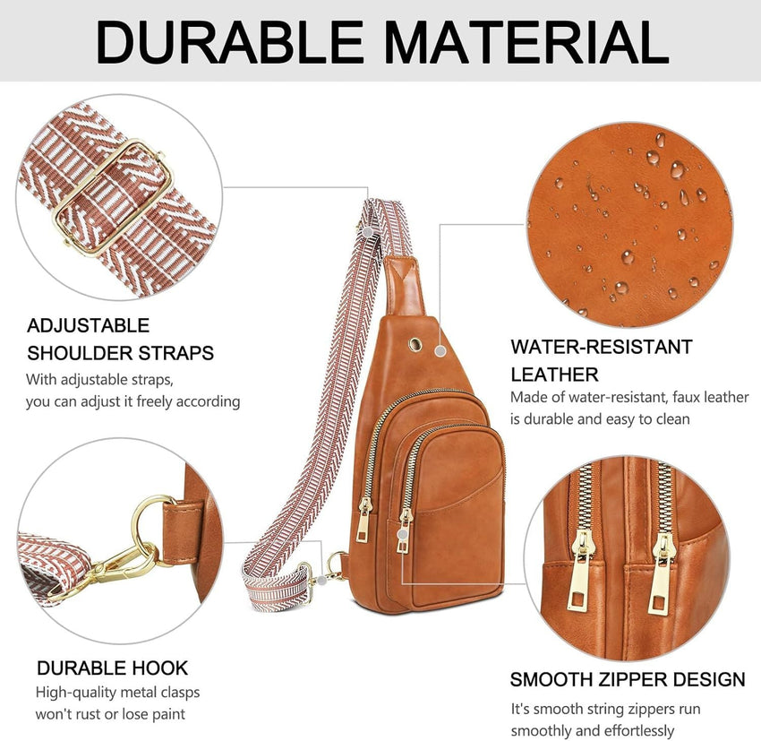 Sling Bag For Women, Leather Fanny Pack With Detachable Strap, Crossbody Chest Bag With Anti Theft For Travel(Black And Brown) - 7DAY'S