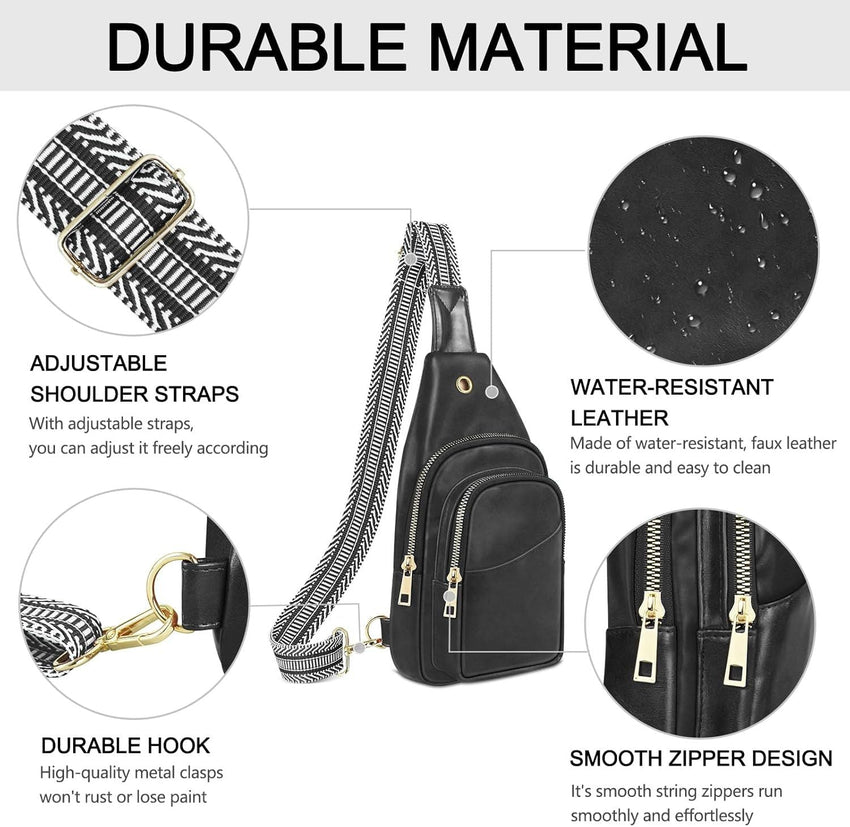 Sling Bag For Women, Leather Fanny Pack With Detachable Strap, Crossbody Chest Bag With Anti Theft For Travel(Black And Brown) - 7DAY'S