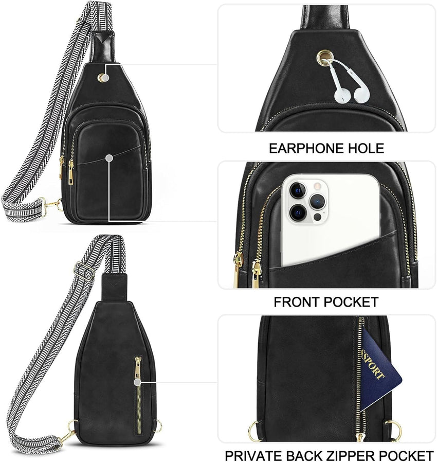 Sling Bag For Women, Leather Fanny Pack With Detachable Strap, Crossbody Chest Bag With Anti Theft For Travel(Black And Brown) - 7DAY'S