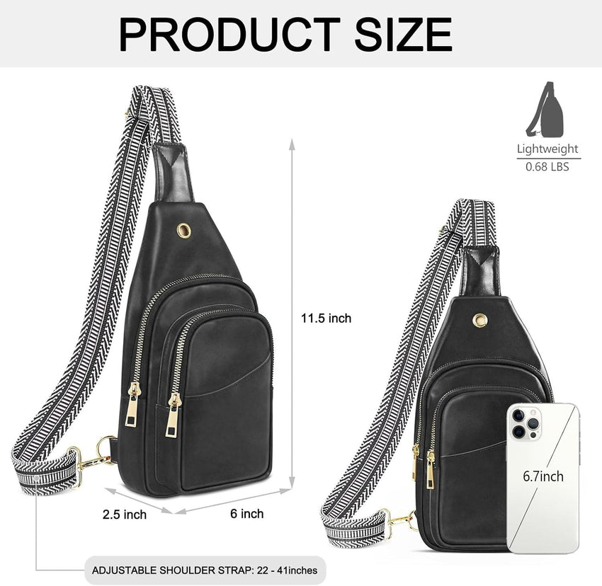 Sling Bag For Women, Leather Fanny Pack With Detachable Strap, Crossbody Chest Bag With Anti Theft For Travel(Black And Brown) - 7DAY'S