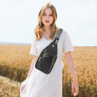 Sling Bag For Women, Leather Fanny Pack With Detachable Strap, Crossbody Chest Bag With Anti Theft For Travel(Black And Brown) - 7DAY'S