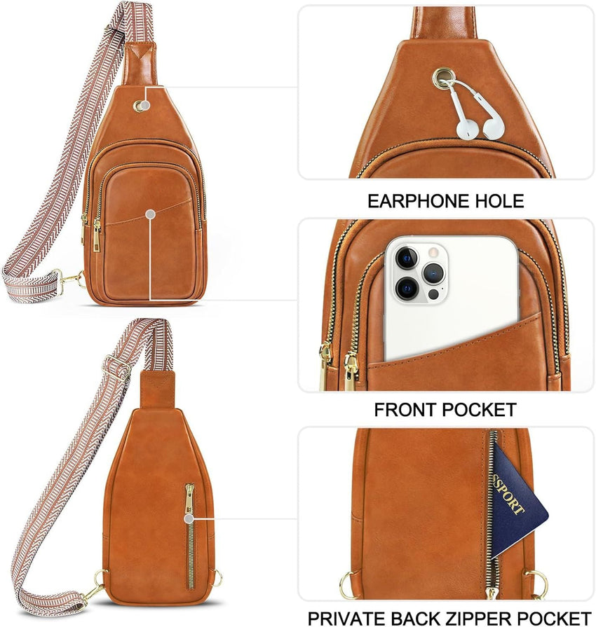 Sling Bag For Women, Leather Fanny Pack With Detachable Strap, Crossbody Chest Bag With Anti Theft For Travel(Black And Brown) - 7DAY'S